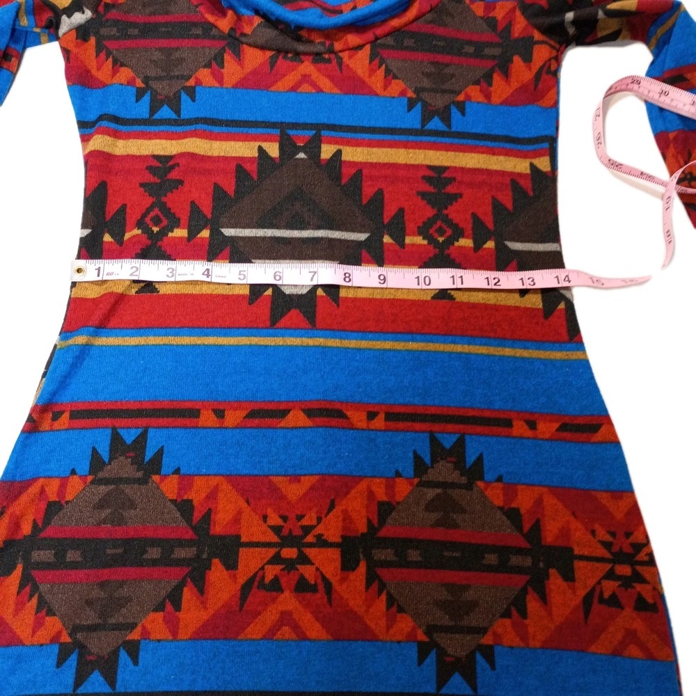 Rue 21 Aztec Print Dress Junior Womens Medium Cowl Neck Long Sleeve Western‎ - Picture 7 of 9